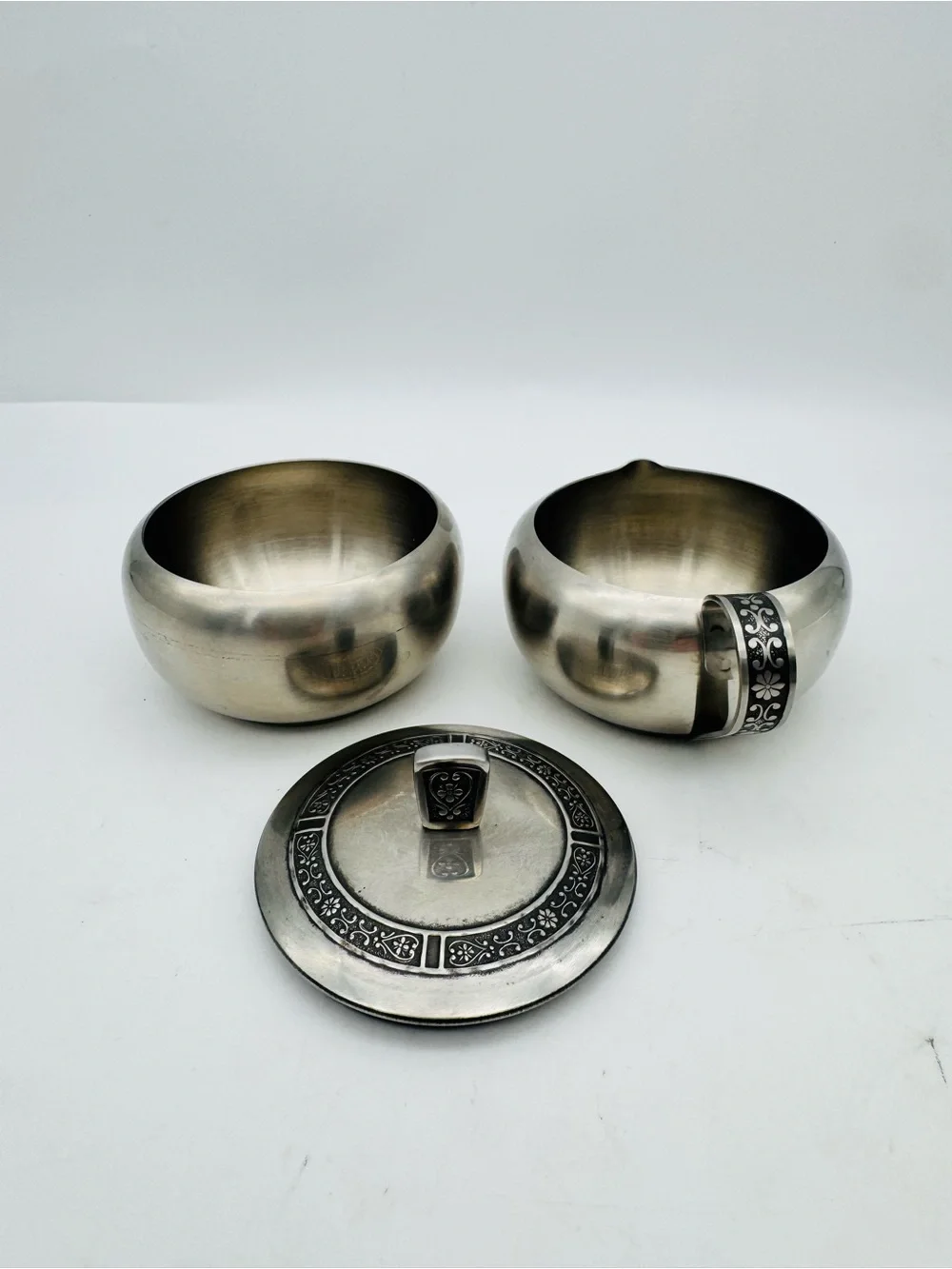 Vintage Cordova Stainless Steel Sugar Bowl and Creamer Set 1969 Solid 18-8